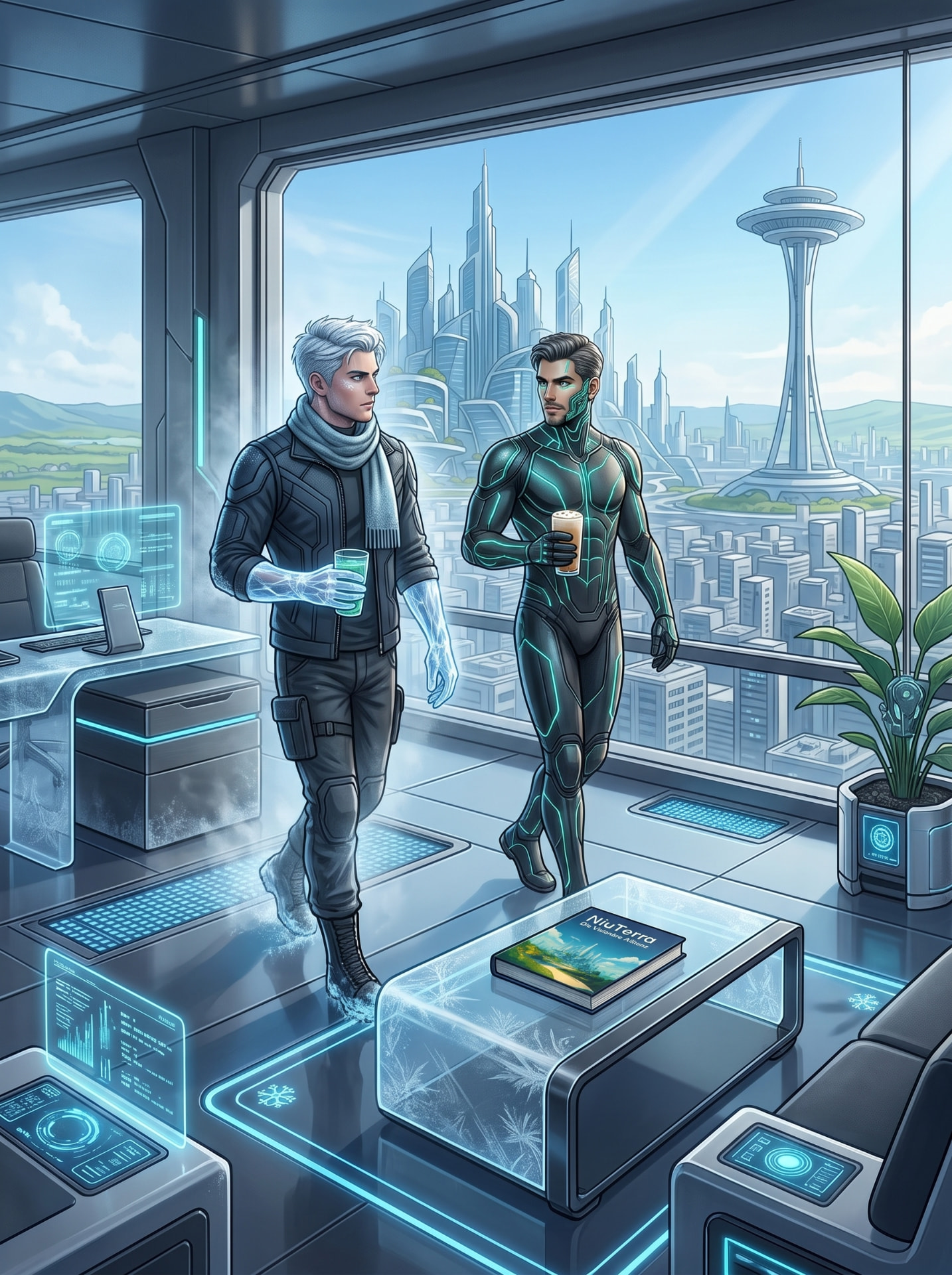Kael und Zorin, zwei Mitglieder der visionären Allianz aus dem NiuTerra-Universum